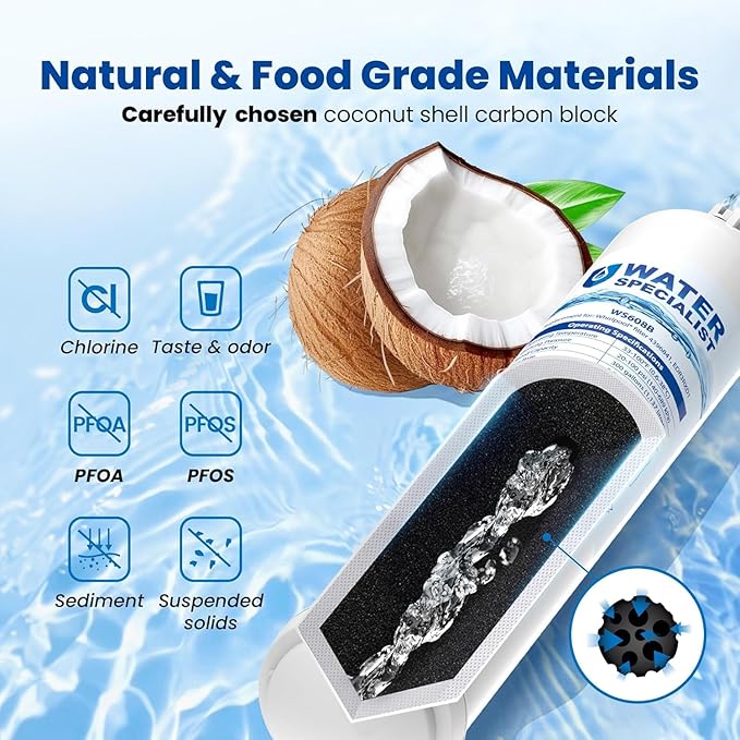 Waterspecialist WS608 Water Filter, Replacement for Whirlpool® EDR3RXD1, 4396841, Everydrop® Filter 3, 4396710, Kenmore® 46-9083, 46-9030, Refrigerator Water Filter, 3 Filters
