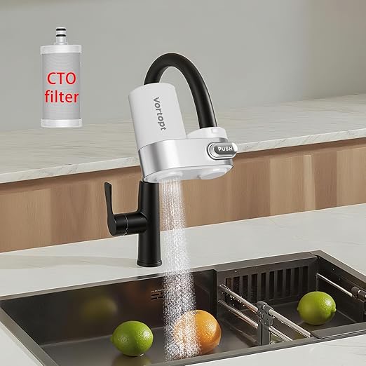 Faucet Water Filter for Sink, Mechanical Switch Button - 350 Gallon Water Purifier for Sink, NSF Certified, Reduces Chlorine and Bad Taste with One Replacement, T5 (White)