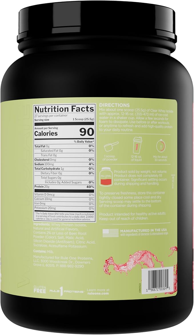Rule 1 Clear Whey Isolate - 20g All-whey Isolate Protein, Over 9g EAAs, 300mg of Electrolyte Minerals, 90 Calories, Light, Crisp, and Refreshing Taste (27 Servings, Cherry Limeade)