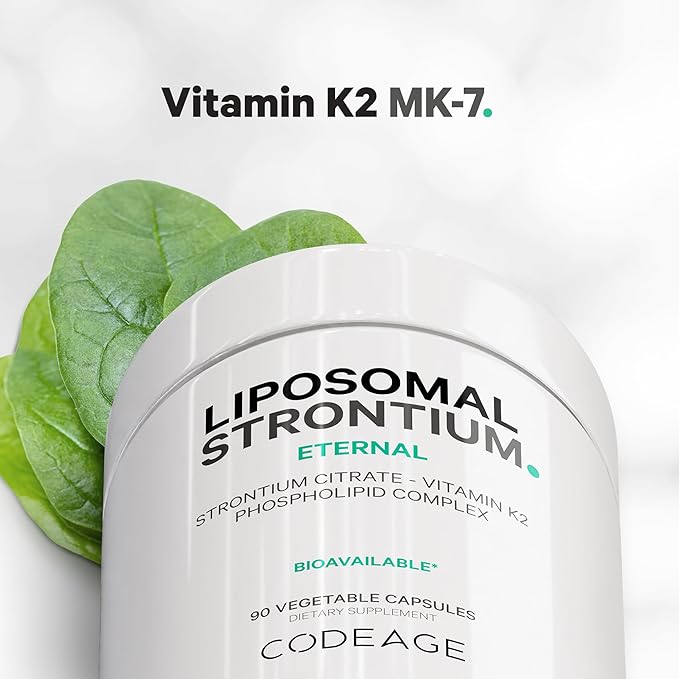 Codeage Liposomal Strontium Supplement - Strontium Citrate, Vitamin K2 MK-7, Liposomal Delivery, Non-GMO, Gluten-Free - 90 Capsules