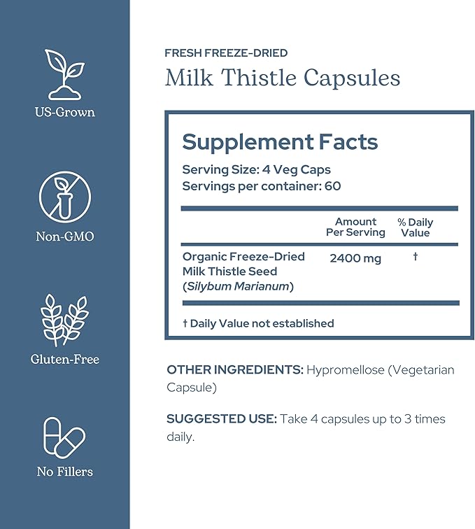 Eclectic Herb - Premium Freeze Dried Milk Thistle Capsules | Dietary Supplement | Liver Support, Detox, Cleanse + Maintain | Natural, Non-GMO, Vegan (240 CT | 600 mg)