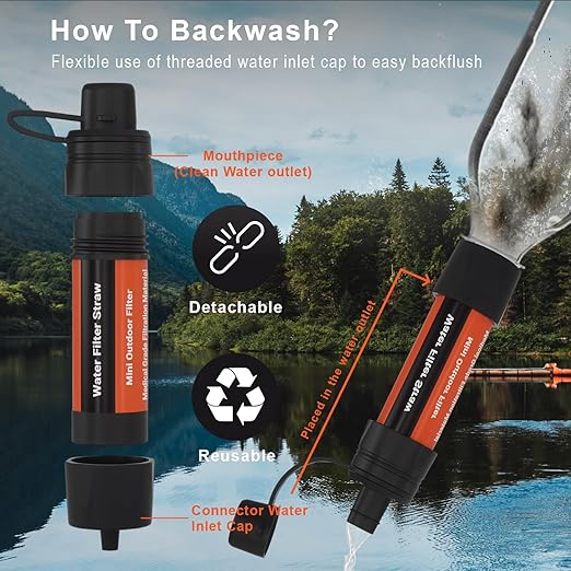 2 Pack Water Filter Straw - Portable, Compact, Multipurpose Water Purification Device for Emergency Kits, Outdoor Activities, Camping, Travel