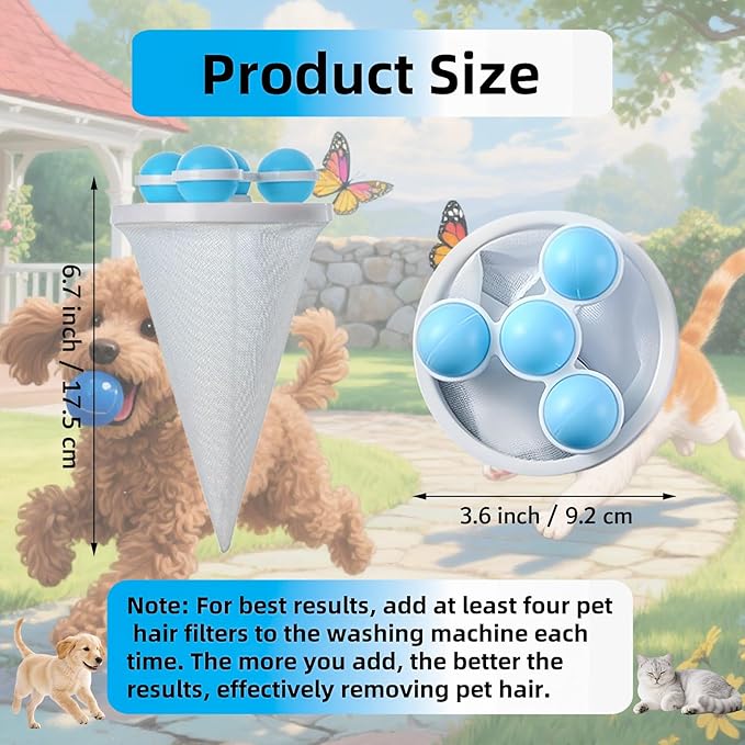 Pet Hair Remover for Laundry, 2025 Upgraded Pet Hair Remover for Laundry Hair Filter Bag Lint Catcher for Washing Machine Cat and Dog Hair Washing Machine Catcher 6 Pcs (Blue)