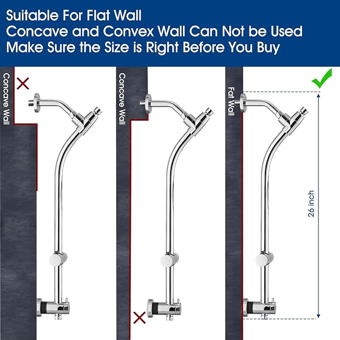 High Pressure Shower Head with Handheld Shower, 26" Adjustable Height Drill-Free Slide Bar, 3-Way Diverter for Easy Reach, Dual Shower Head Combo Set with 5ft Hose - Chrome