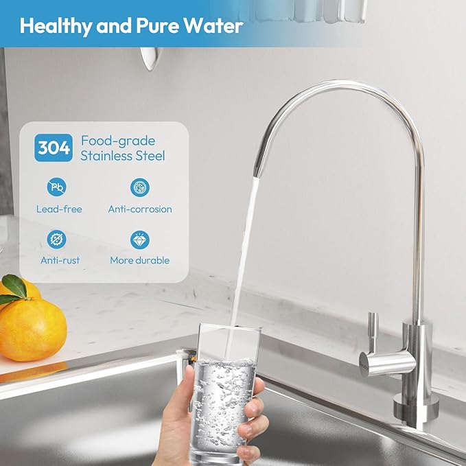 Drinking Water Faucet, Filtered Water RO Reverse Osmosis Faucet for Kitchen Sink, Non-Air Gap Lead-Free, 304 Stainless Steel, Brushed Nickel, WF2