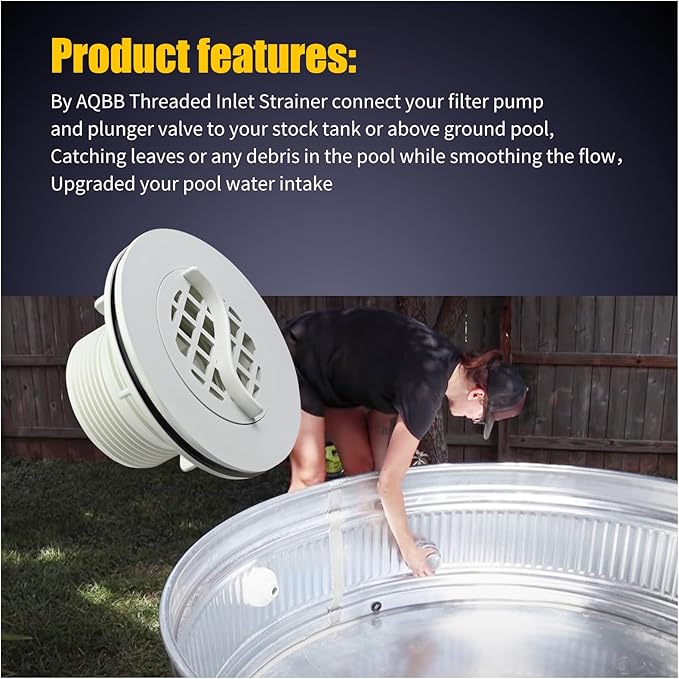 2Pcs Threaded Inlet Strainer Kit Compatible with Intex Filter Pumps w/ 1-1/2" Hoses,Incl Rubber Washer and Strainer Nut,Inlet Strainer use for Stock Tank Pools & Above Ground Pool