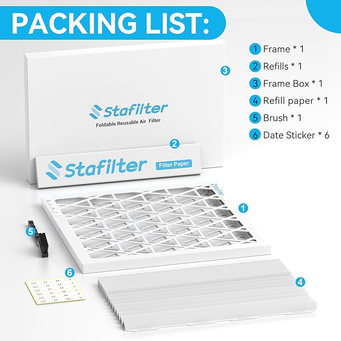 12x12x1 Air Filter, MERV 8,1 ABS Plastic Frame with 1 Pack Refill, Foldable HVAC AC Furnace Air Filters (Pack of 1) (Actual Size:11.75"x11.75"x0.75")