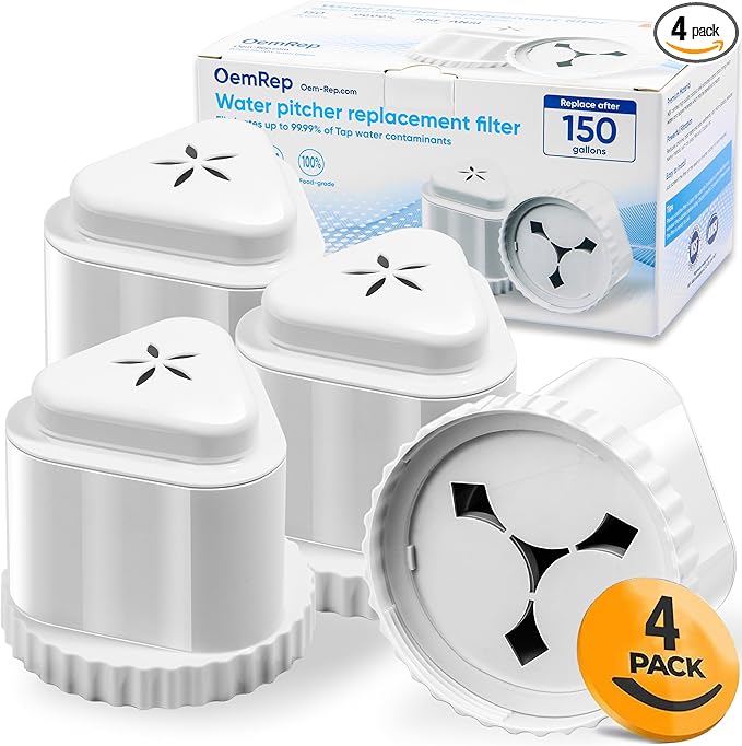 4Pack Replacement Filter for EPIC Water Filter Pitcher, Water Filter Pitcher Compatible with Aquagear Seychelle, BPA Free. Removes Fluoride, Chlorine, Lead, Odors