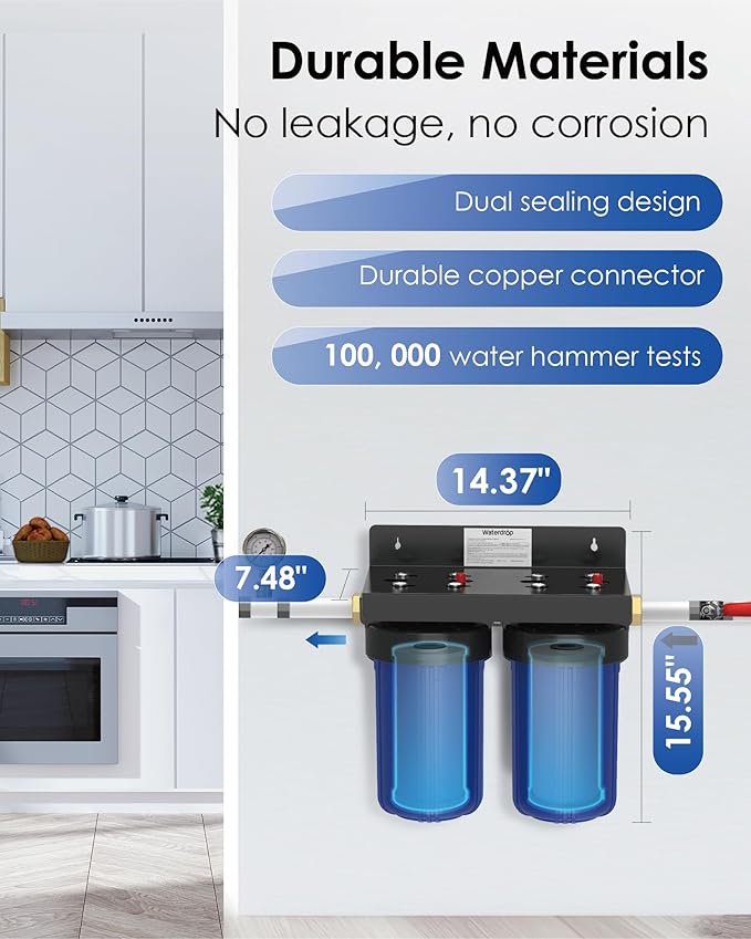 Waterdrop Whole House Water Filter System, Reduce Iron & Manganese, with Carbon and Sediment Filters, 5-Stage Filtration, Reduce Iron, Lead, Chlorine, Odor, 2-Stage WD-WHF21-FG, 1" Inlet/Outlet