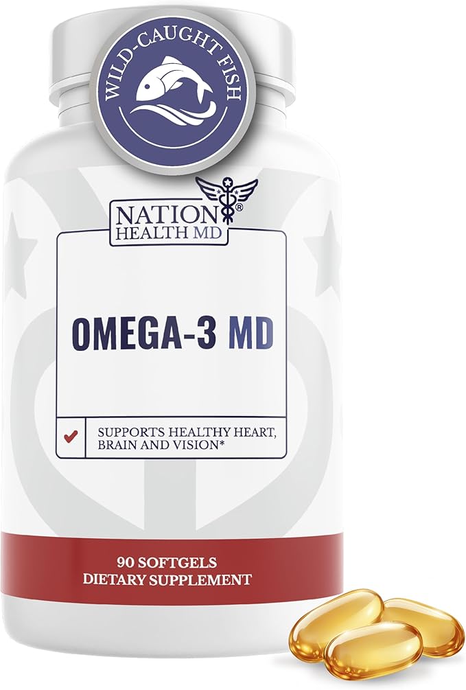Omega-3 MD Fish Oil - Omega 3 Supplement for Women & Men - Wild-Caught & Burpless Fish Oil 3600 mg - with Omega3 Fatty Acid EPA 1300 mg + DHA 860 mg - Dairy Free, Gluten Free, Non-GMO - 90 Softgels