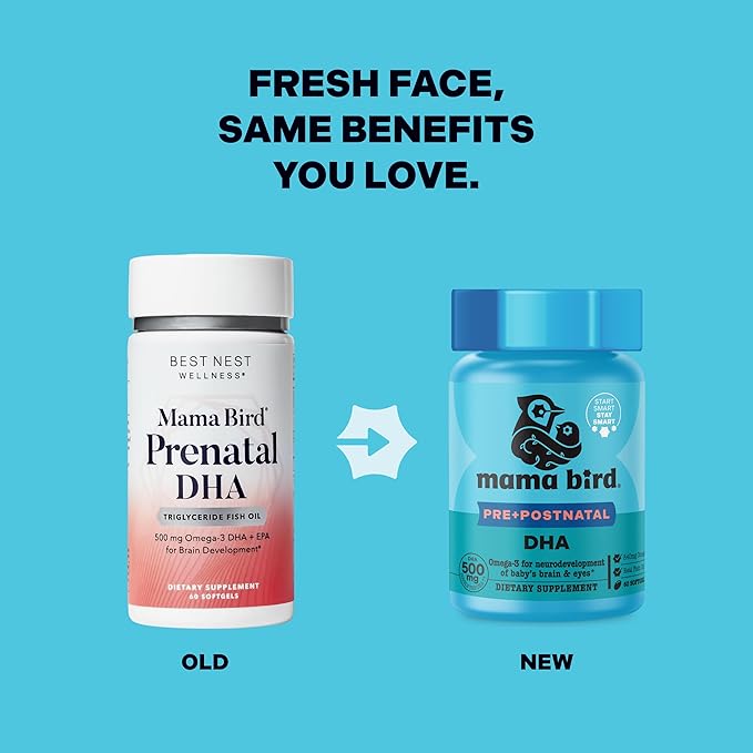Best Nest Wellness Mama Bird Prenatal DHA - Health Supplement with Omega-3 DHA & EPA - Fish Oil Supplement for Pregnant Women - Supports Fetal Brain & Eye Development - 60 Softgels