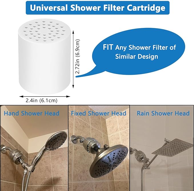 4 Pack 25 Stage Shower Filter Replacement Cartridge, Universal Cartridges for Hard Water – Removes Chlorine, Heavy Metals, Iron & Sediments, Fit Any Similar Design Shower Water Filter