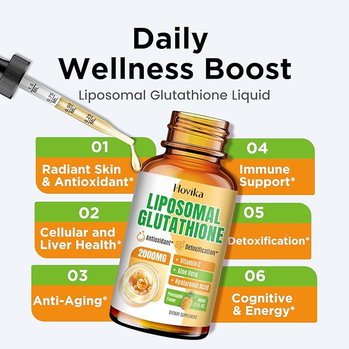 Liposomal Glutathione Supplement 2000mg, Liquid Glutathione Drops with Vitamin C, Master Antioxidants for Immune System, Aging Defense, Skin Health, Liver Detox -Superior Absorption, Pineapple 2 Fl Oz