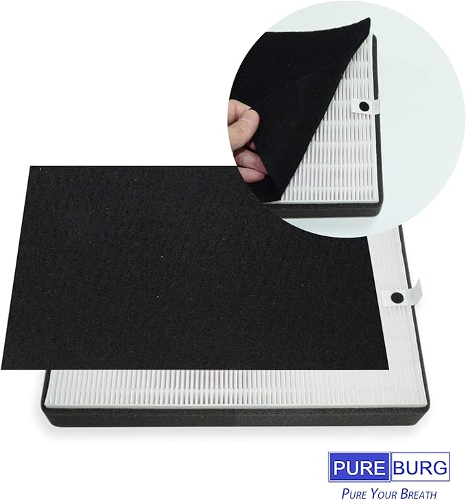 PUREBURG Type A2 Replacement 2 HEPA Filter + 8 Carbon Pre-Filters Compatible with Filtrete (3M) Room Air Purifiers FAP-C02-A2, FAP-C03-A2, FAP-T03-A2, Part # 1150101, Filter A2, 2-Pack