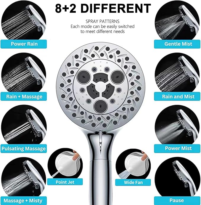 Filtered Shower Head with Handheld, High Pressure Shower Heads with Handheld Spray Combo, Filters, Shower Hose and Bracket, Chrome