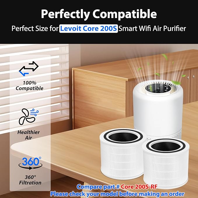 3Pack Core 200S Replacement Filter for LEVOIT Core 200S/200S-P Smart WiFi Air Purifier, 4-Stage Core 200S-P Air Filter Activated Carbon,H13 True HEPA Filter Replacement Part# Core 200S-RF