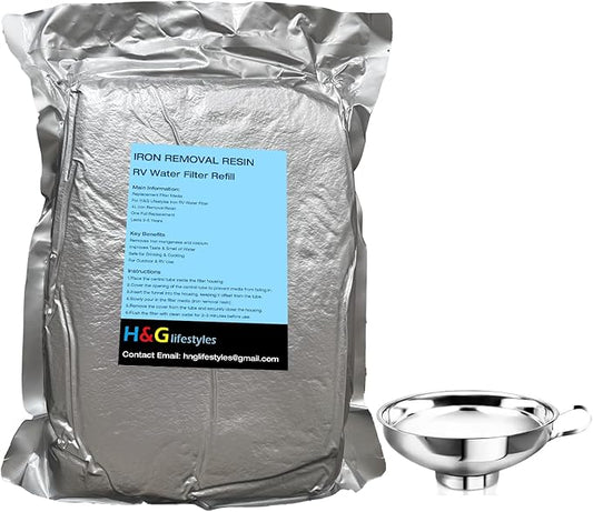 H&G Lifestyles 4L Iron Removal Resin for Iron Water Filter, Ion Exchange Resin Filter Cartridge Refill for RV Water Filter System,Camper Soft Water Replacement for Portable Water Softener