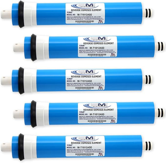 APPLIED MEMBRANES INC. 50 GPD Reverse Osmosis Membrane | RO Membrane Water Filter Replacement for Reverse Osmosis Water Filtration System | 1.8" x 12" Universal Compatibility, Pack of 5