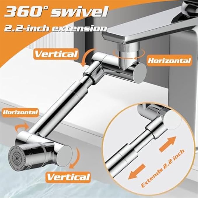 1440° Rotating Universal Faucet Extender with 2 Spray Modes - Adjustable Splash-Free Aerator for Kitchen & Bathroom Sinks, Timnamy Faucet Attachment,For Washing Hair/Face/Dishes (2, Silver)