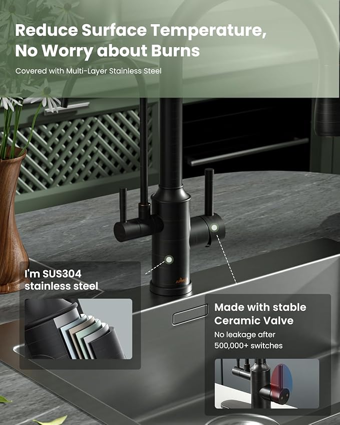 APPASO Kitchen Faucet with Water Filter, Without Water Filtration Device, Oil Rubbed Bronze 3-in-1 Kitchen Sink Faucet, High Arch 2-Handle 3-Way Kitchen Faucet with Pull-Down Sprayer