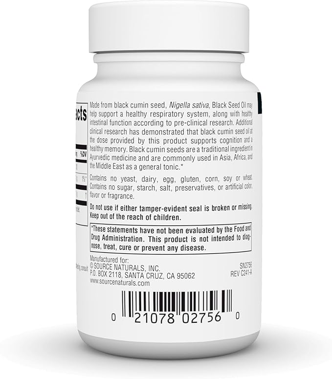 Source Naturals Black Seed Oil for Respritory Support* - 60 Softgels