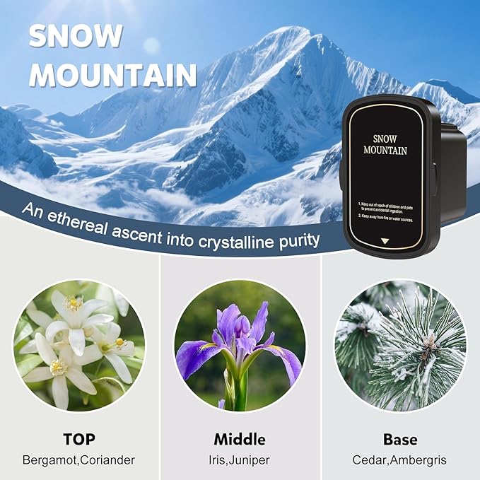 2025 Upgraded Smart Car Air Freshener Diffuser, New Car Smell Air Freshener Long Lasting, Auto On/Off, Adjustable Modes, Car Scent with 8 Ambient Lights, Car Diffusers for Essential Oil-Snow Mountain