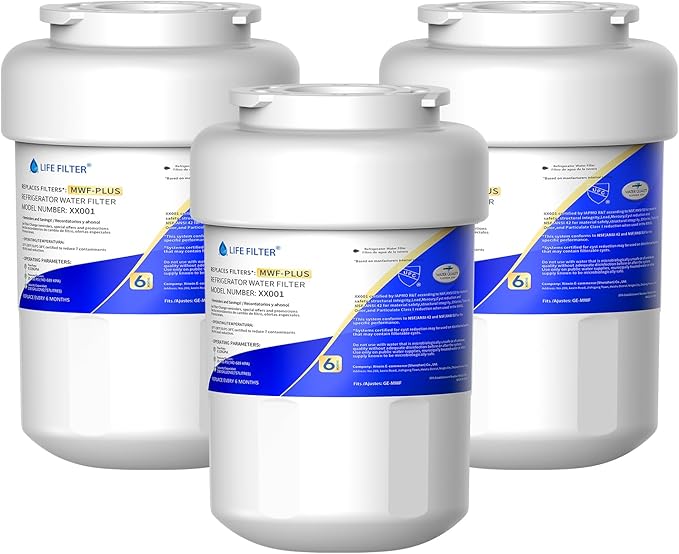 Lifefilter Plus NSF/ANSI 53 Certified Water Filter Compatible with MWF Refrigerator Water Filters, SmartWater MWFP, MWFA, GWF, HDX FMG-1, WFC1201, RWF1060, 197D6321P006, Kenmore 9991, 3 Pack