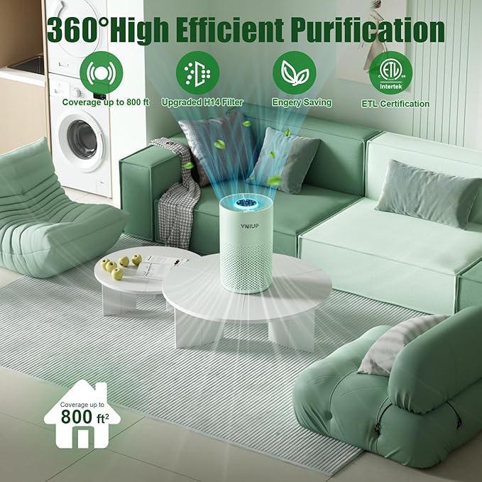 𝐍𝐞𝐰𝐞𝐬𝐭 Air Purifiers for Home Bedroom up to 800 ft², VNIUP H14 HEPA Room Air Purifiers for Bedroom with Fragrance Function, with Sleep Mode Air Cleaner for Pet Dander Odor Dust Smoke, ZQA-4000C