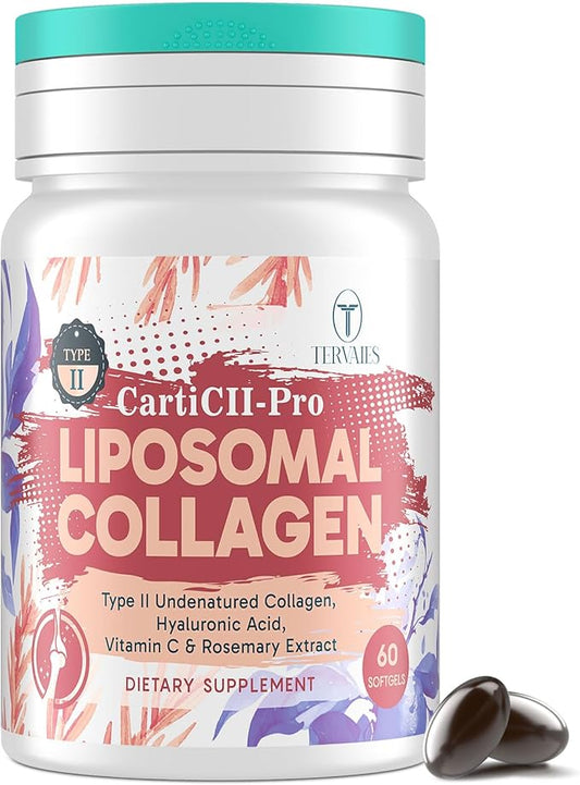 Liposomal Collagen Joint Support Supplement - Undenatured Type II Collagen for Men & Women with Hyaluronic Acid & Vitamin C for Joints Health & Mobility, 60 Softgels