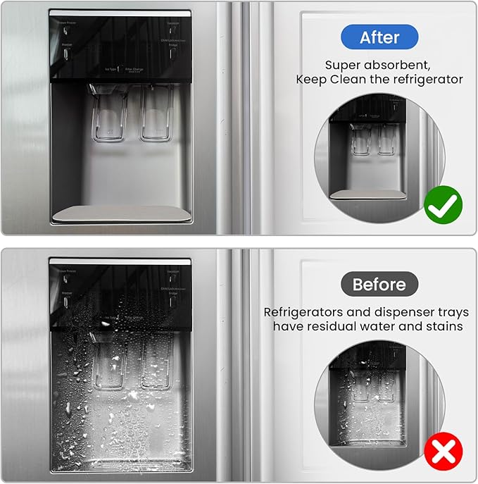 GLACIER FRESH Cuttable Refrigerator Drip Catcher, Water Absorbent Fridge Water Dispenser Drip Tray, Replacement for Whirlpool, GE, Samsung Fridge Accessories, Grey (Rectangular - 2pcs)