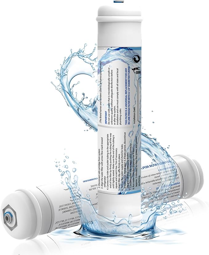 T33 Inline Water Filter, 1/4" Quick-Connect Filter Replacement Cartridge Inline Water Filter for Refrigerator, Ice Maker, Under Sink System, Reverse Osmosis Water System, 2 Pack