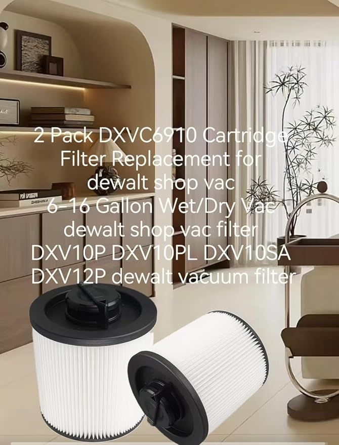 2 Pack DXVC6910 Cartridge Filter for vacuum filter replacement DEWALT Vacuum Cleaners 6-16 Gallo, wet/dry vac filter Compatible With DeWalt DXV10P DXV10PL DXV10SA DXV12P DXV09P DXV14P DXV16P DXV06P
