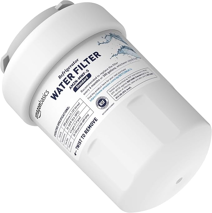 Amazon Basics Replacement Water Filter Cartridge Compatible with GE MWF Refrigerator, Pack of 3, Standard Filtration