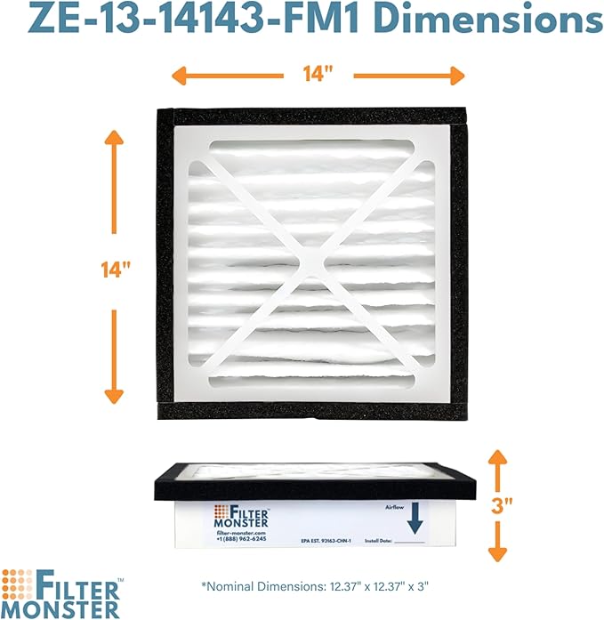 Filter-Monster - Replacement MERV 13 HEPA Filter Bundle - Compatible with Zephyr VGF Series 14x14x3 Whole Home Return Air Grille Filter, 2 Filter Replacement Bundle