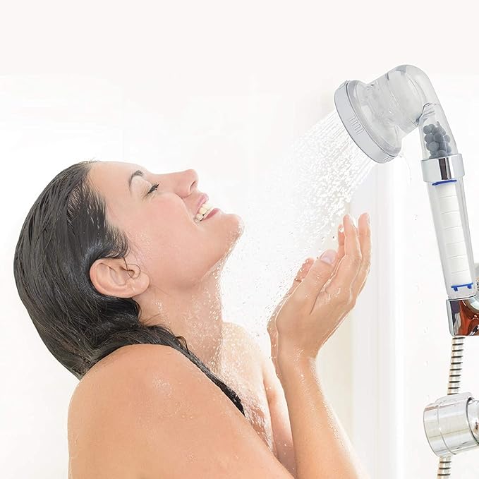 Spray Shower Head Filter with Mineral Beads, High Pressure Handheld Filtered Bead Shower Head Filter for Hard Water, Reduces Dry Itchy Skin & Hair Loss, 4.5in Set of 6 Replacement PP-Cotton Filters