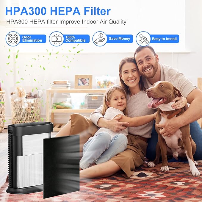 HPA300 HEPA Filter Replacement for Honeywell HPA300 Series Air Purifiers HPA300,Compatible HPA300/304/8350/300VP/3300b/5300 Series, 3 Filters and 6 Pre-cut Activated Carbon Filter (3 Pack)