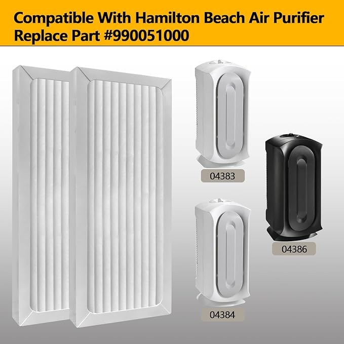 2 Pack 990051000 True HEPA Air Purifier Replacement Filter Compatible with Hamilton Beach TrueAir 04383 04384 04385 04386 Air Purifiers Pet Filter Replacement