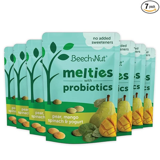 Beech-Nut Probiotic Melties Baby & Toddler Snack Melts, Pear Mango Spinach Yogurt, 1 oz (7 Pack)