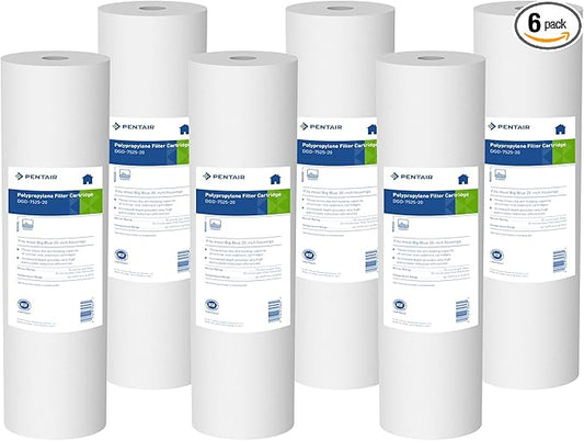 Pentair Pentek DGD-7525-20 Big Blue Water Filter, 20-Inch Whole House Sediment Filter Cartridge Replacement, Dual-Gradient Density Spun Polypropylene, 20" x 4.5", 25 Micron, Pack of 6