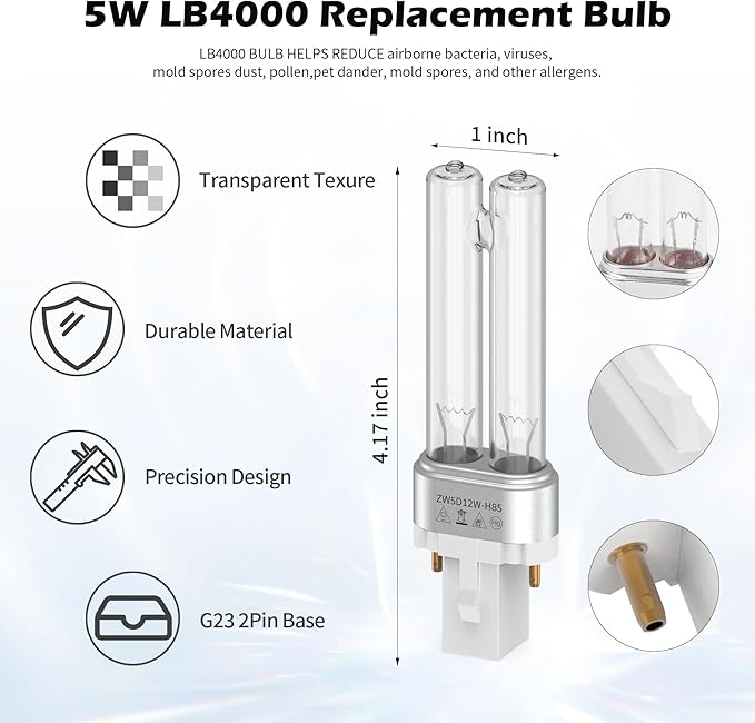 4 Pack FLT4825 HEPA Replacement Filter B ＆ LB4000 Bulb for Guardian AC4825, AC4300, AC4850, AC4800, AC4820, AC4900 Air Cleaner Purifier, 4 HEPA Filters +12 Carbon Filters+ 2 lb4000 uv Bulb