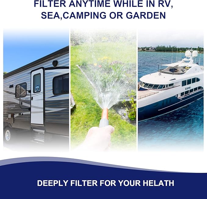 PAULINN RV Camper Inline Water Filter, 2 Packs Marine Garden Camping Water Hose KDF Filter Accessories for Boat Trailer Motorhome Gardening Planting Car Washing, Reduces Chlorine, Bad Taste & Odor