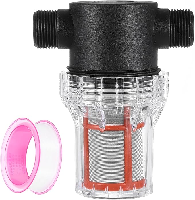 uxcell Pressure Washer Filter 3/4" NPT Female Thread, Inline Mesh Strainer Attachment, Outlet for Pipe Strainer, Stainless Steel Screen with Sealant Tape (Size:200 Mesh)