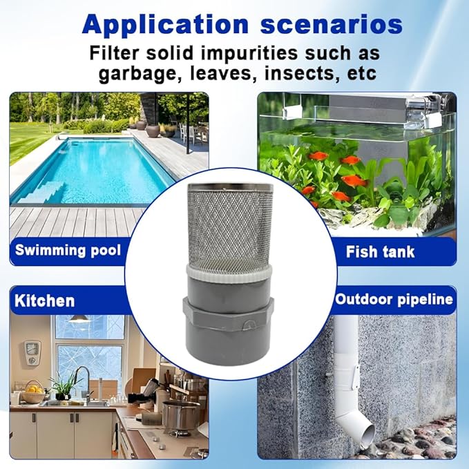 1" Stainless Steel Filter Cover Connected to 1 inch/DN25 Grey PVC Filter Water Pipe, Vent Cap Suction Strainers Used to Remove Debris and Reduce Solid Entry(1pcs)