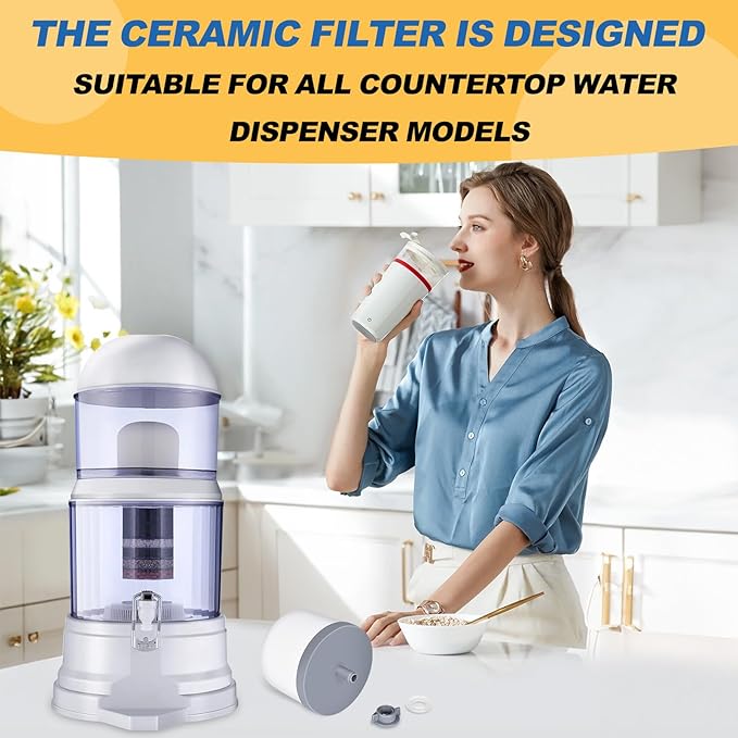 Replacement Ceramic Dome Water Filter with Coconut Shell Activated Carbon， 0.2 to 0.5 micron for Countertop Water Filter System 2PACK