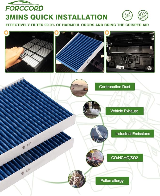 2-Pack Cabin Air Filter Fits for 2012-15 CAPTIVA SPORT, 2010-17 EQUINOX/TERRAIN, 2012-17 Azera, 2012-18 Santa Fe more+ Activated Carbon Cabin Filter Replacement CF11819 CP819 Car Accessories