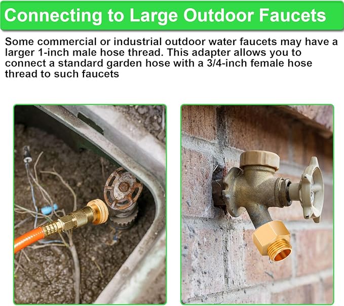 2PCS 3/4" GHT Male x 1" NPT Female Garden Hose Adapters, Brass Garden Hose Repair Fittings, Water Hose Connector