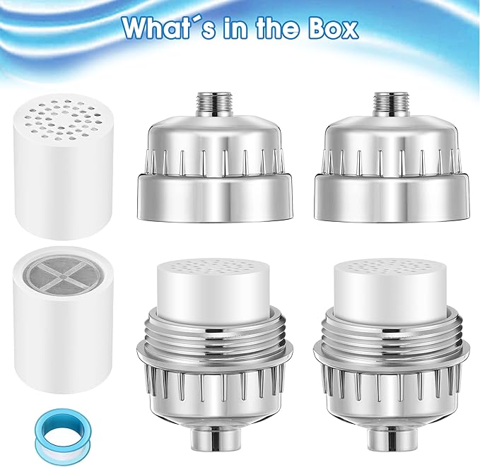2 Pcs Shower Filter with 4 Pack 20 Stage Shower Filter Replacement, Heavy Duty Water Softener to Remove Chlorine, Fluoride, Heavy Metals, Iron, Improve Your Skin and Hair