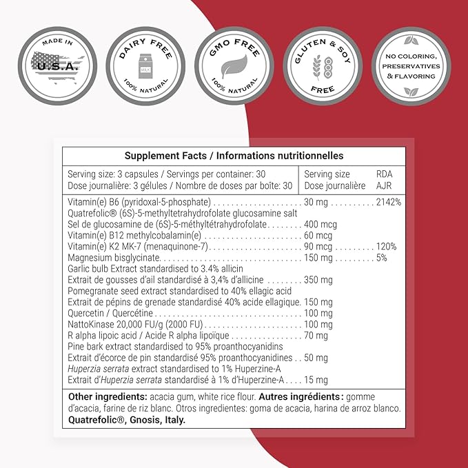 Supersmart Triple Protect (Advanced Formula) - with Quatrefolic, Magnesium, Garlic, Quercetin, Vitamin B6, B12 - Folate Supplement | Non-GMO & Gluten Free - 90 Vegetarian Capsules