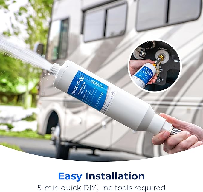 Waterdrop RV/Marine Water Filter, Camper Water Filter, NSF Certified, Garden Hose Filter, Greatly Reduces Chlorine, Bad Taste, Odor, 4 Pack