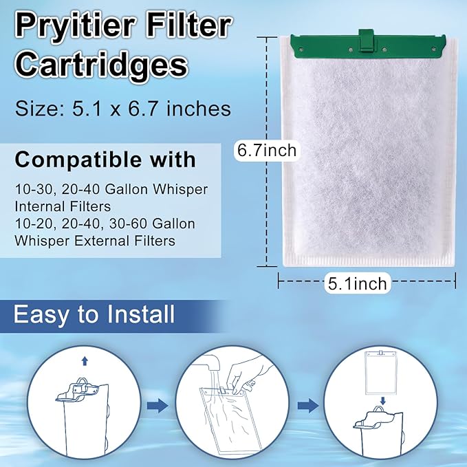 12 Pack Aquarium Filter Cartridge for Whisper Bio-Bag Filters, Large Replacement Filter Cartridges for Whisper Filters 20i,40i/IQ20,30,45,60/PF20,30,40,60 and ReptoFilter